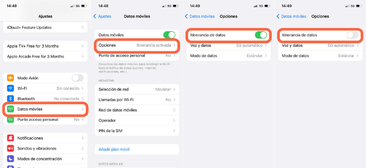 configuración iphone itinerancia de datos - turismo ceuta